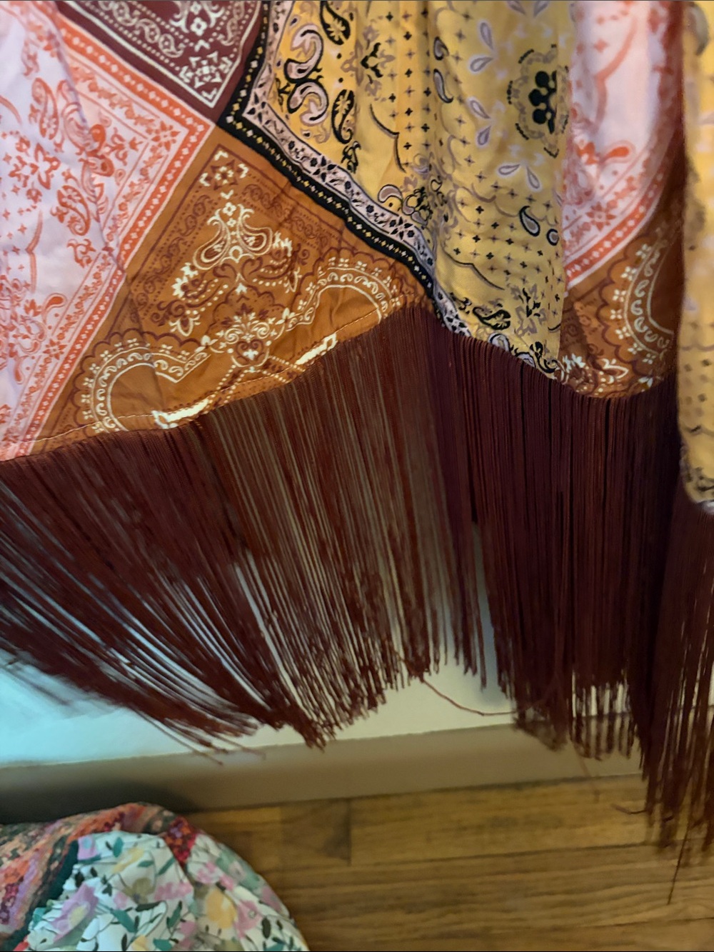 Bohemian Patchwork Slip Dress with Fringe - Rust, Pink & Mustard - Picture 4 of 6
